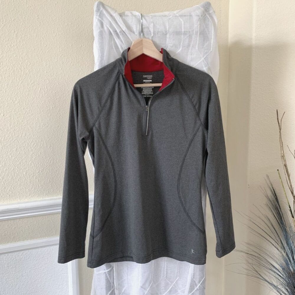Danskin Now Heather Charcoal Gray Quarter-Zip Pullover Activewear Top